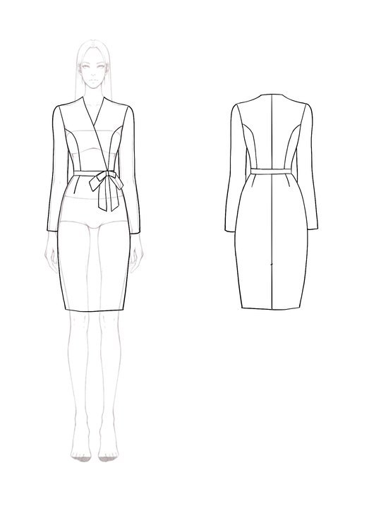 Blue Work Business Dress Long Sleeve Wedding Guest Midi Dress