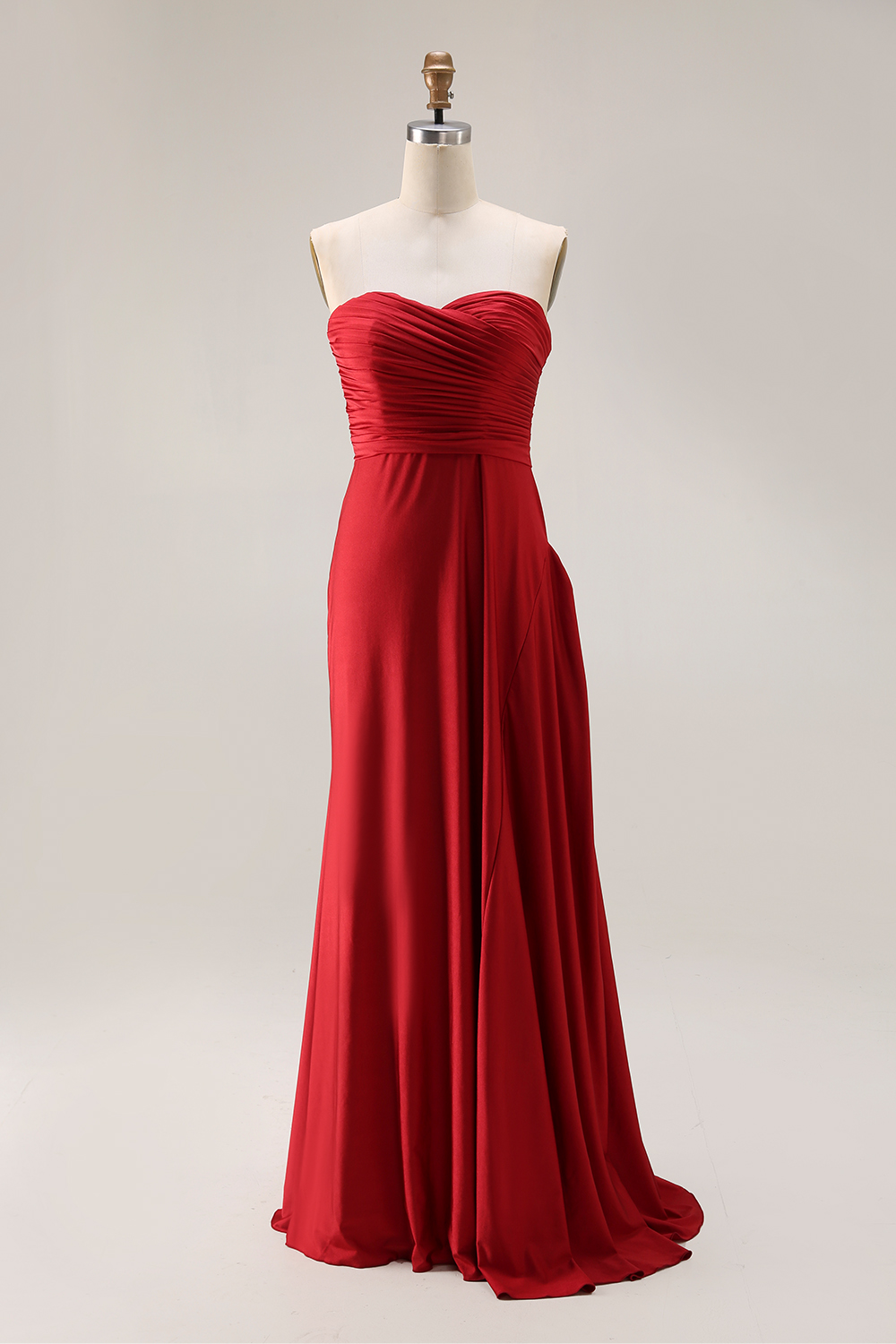 Formal Prom Strapless Dress Red Ruched Full Skirt Maxi Gown