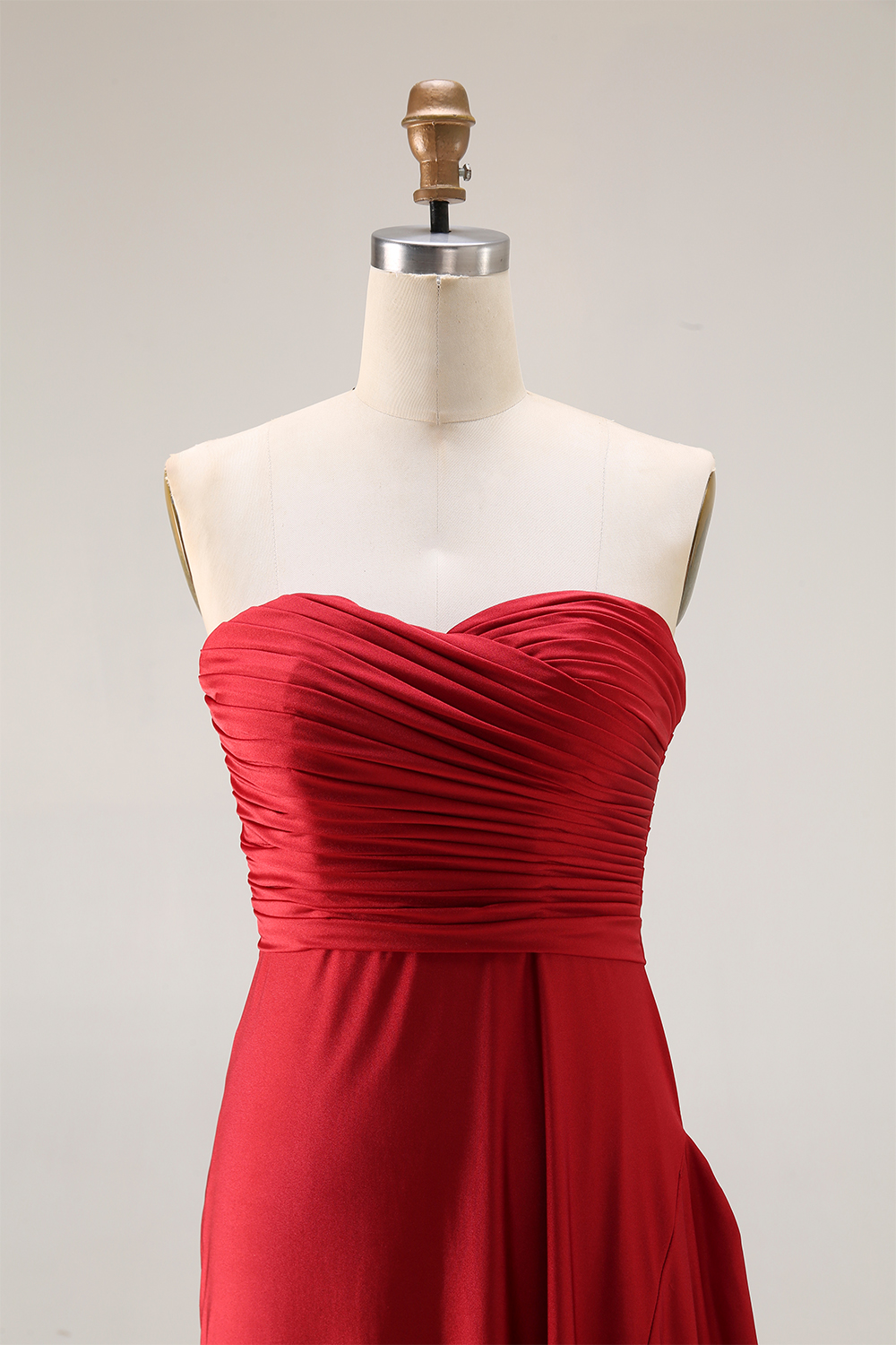 Formal Prom Strapless Dress Red Ruched Full Skirt Maxi Gown