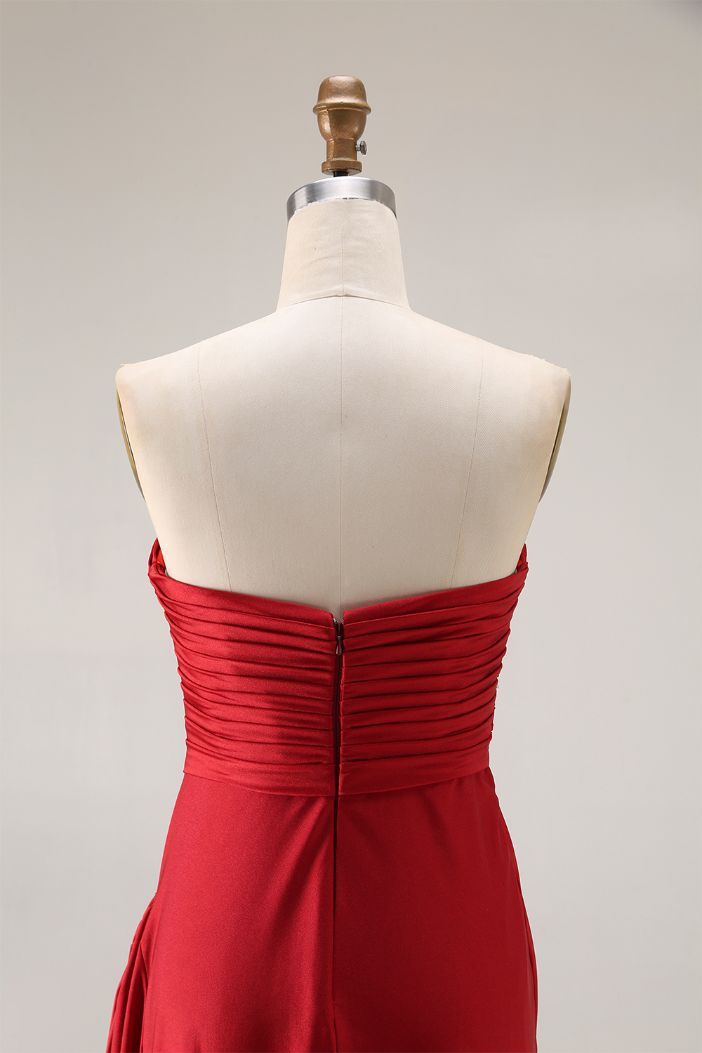 Formal Prom Strapless Dress Red Ruched Full Skirt Maxi Gown