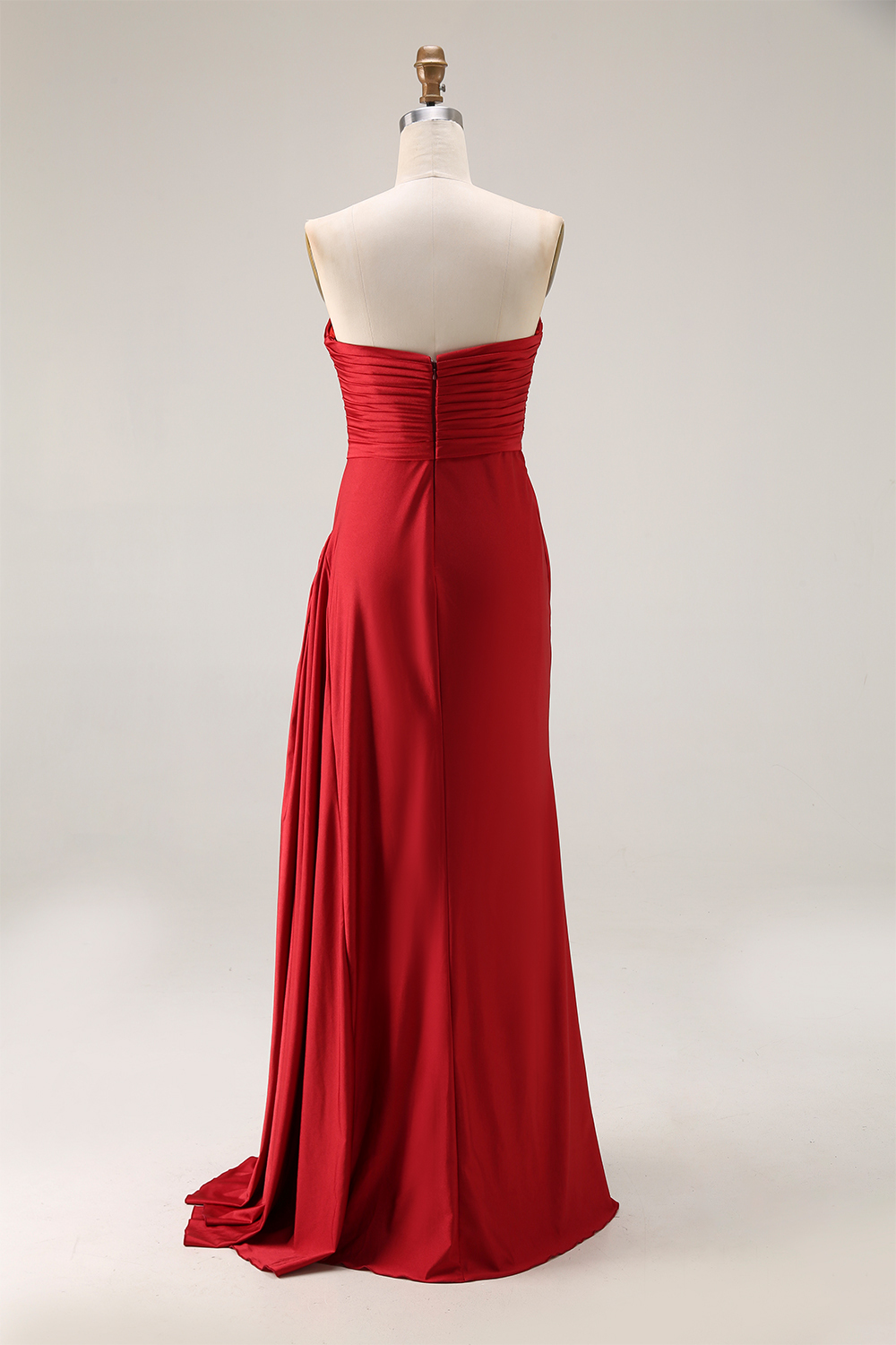 Formal Prom Strapless Dress Red Ruched Full Skirt Maxi Gown