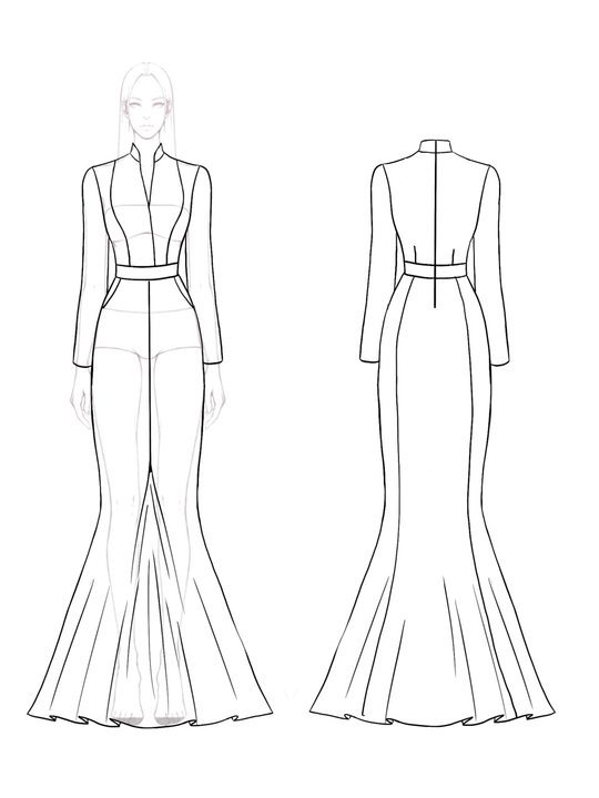 Elegant Formal Evening Dress V Neck Long Sleeve Black White Maxi Dress