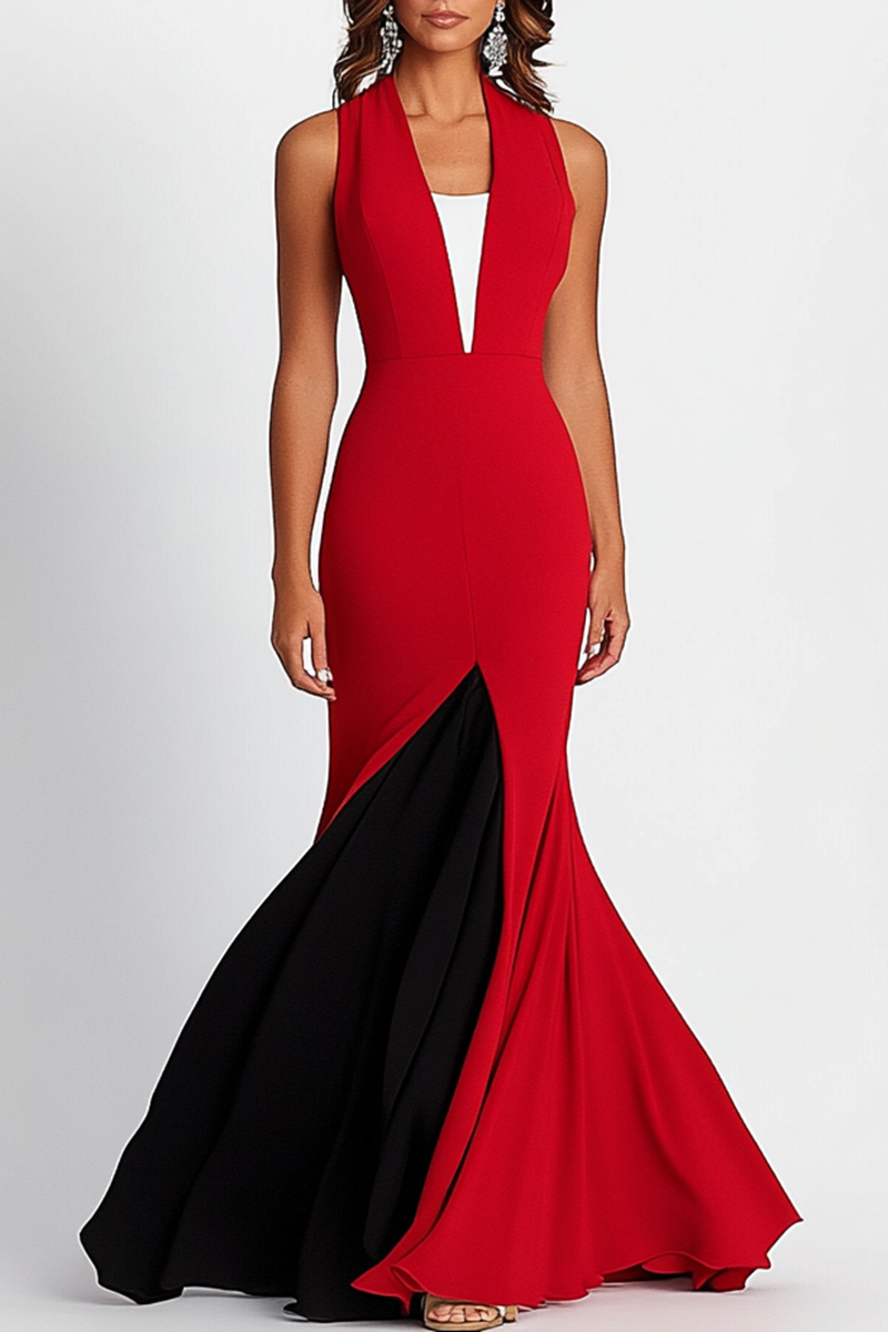 Elegant Red Black Maxi Dress