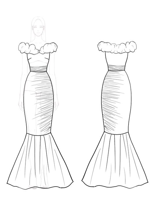 Elegant White Mermaid Evening Gown Ruffled Off Shoulder Neckline Maxi Dress