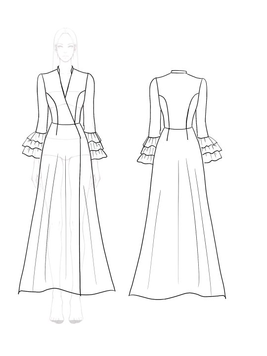 White Business Dress Long Flared Sleeves Formal A Line Work Dress