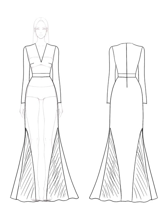 Daily Work Black White Maxi Dress With Long Bell Sleeves Deep V Dress