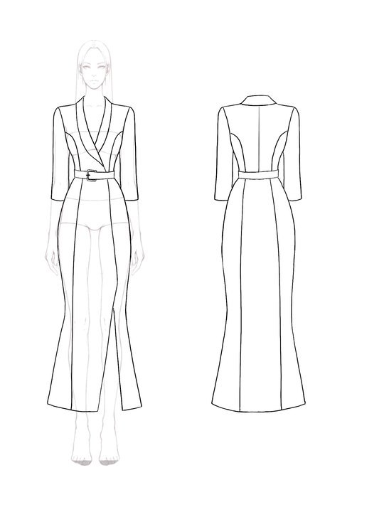 White Work Business Dress Long Sleeve Side Slit V-Neck Belt Dress