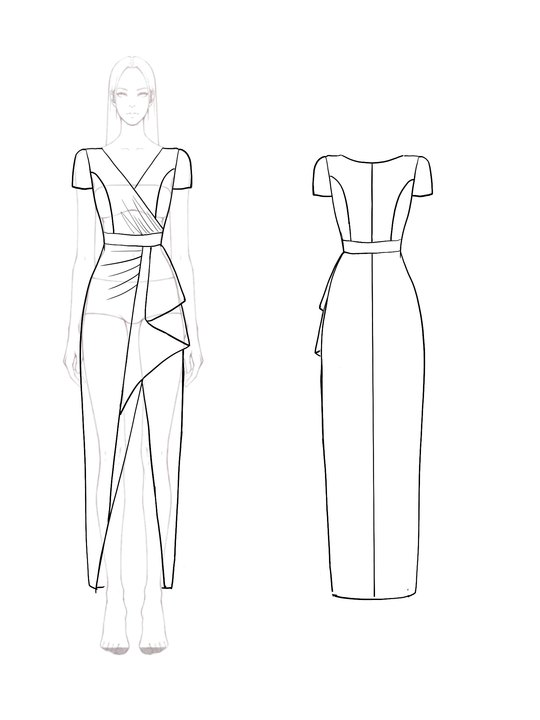 Evening Party Cocktail Red Dress V-Neck High Slit Asymmetrical Draped Dress