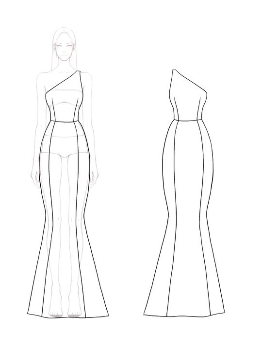 Gala Fancy Party Dress One-Shoulder Black Mermaid Gown 