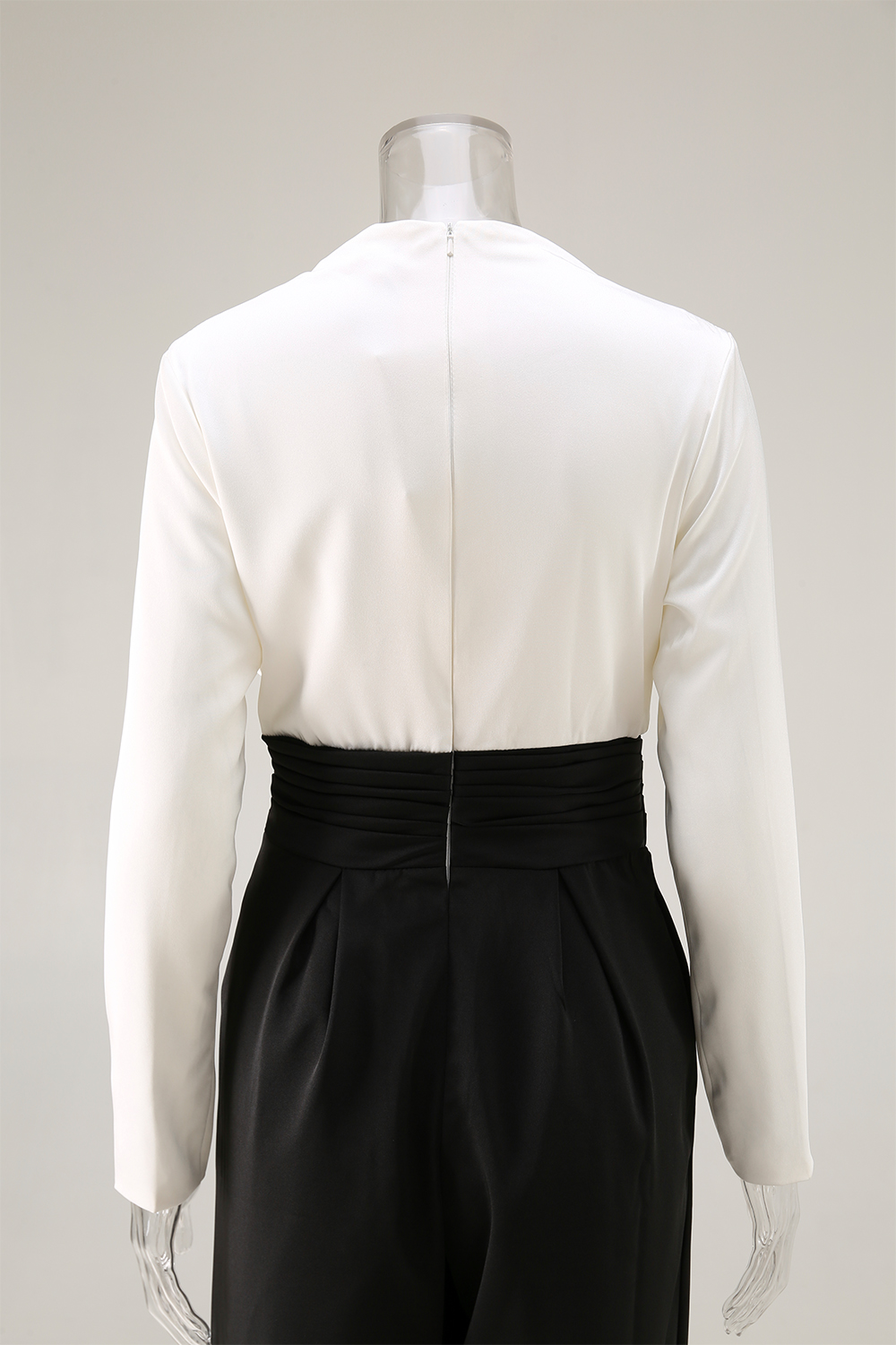 Formal Evening Jumpsuit Black White Asymmetrical Neck Wide-Leg With Pockets