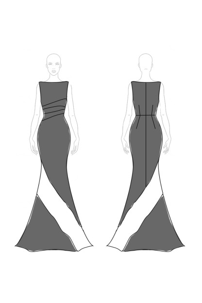 Formal Evening Gown Elegant Black White Diagonal Ruffles Dress