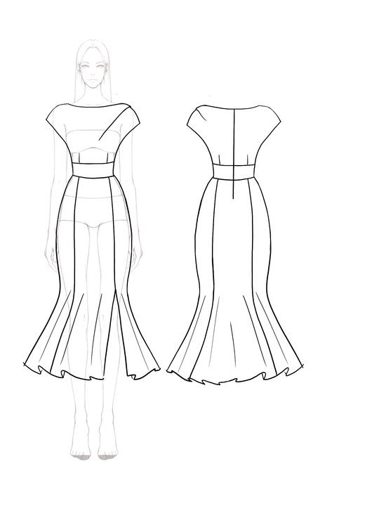 Black White Work Dress Knee-Length Pencil Flared Mermaid Dress