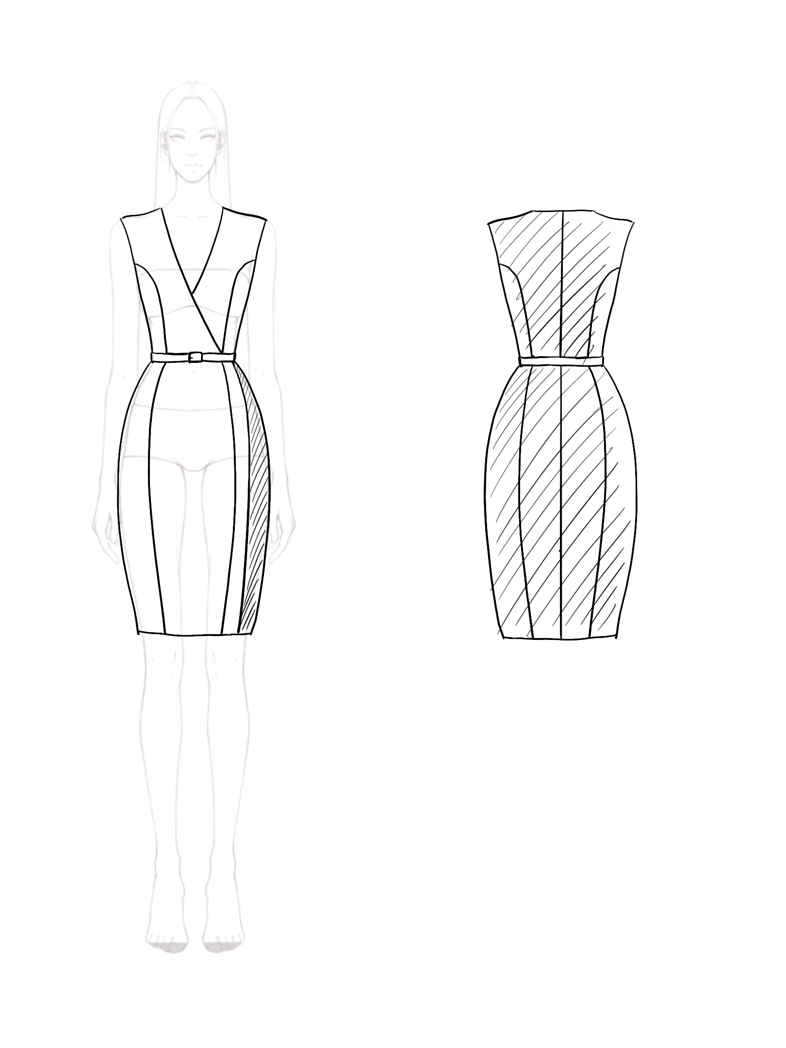 White Work Business Bodycon Dress Navy Blue Side Panel V-Neck Pencil Dress