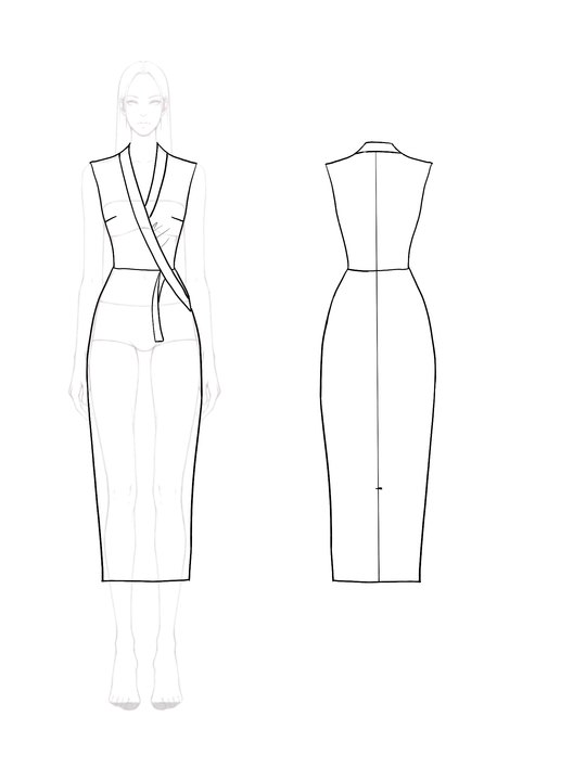 Work Business Dark Blue Dress Sleeveless Pencil V-Neck Wrap Dress