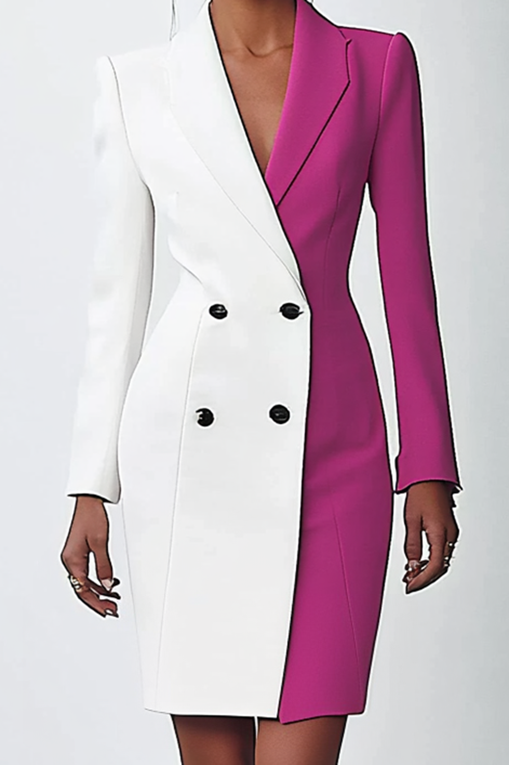 Elegant office blazer dress with white contrast lapel