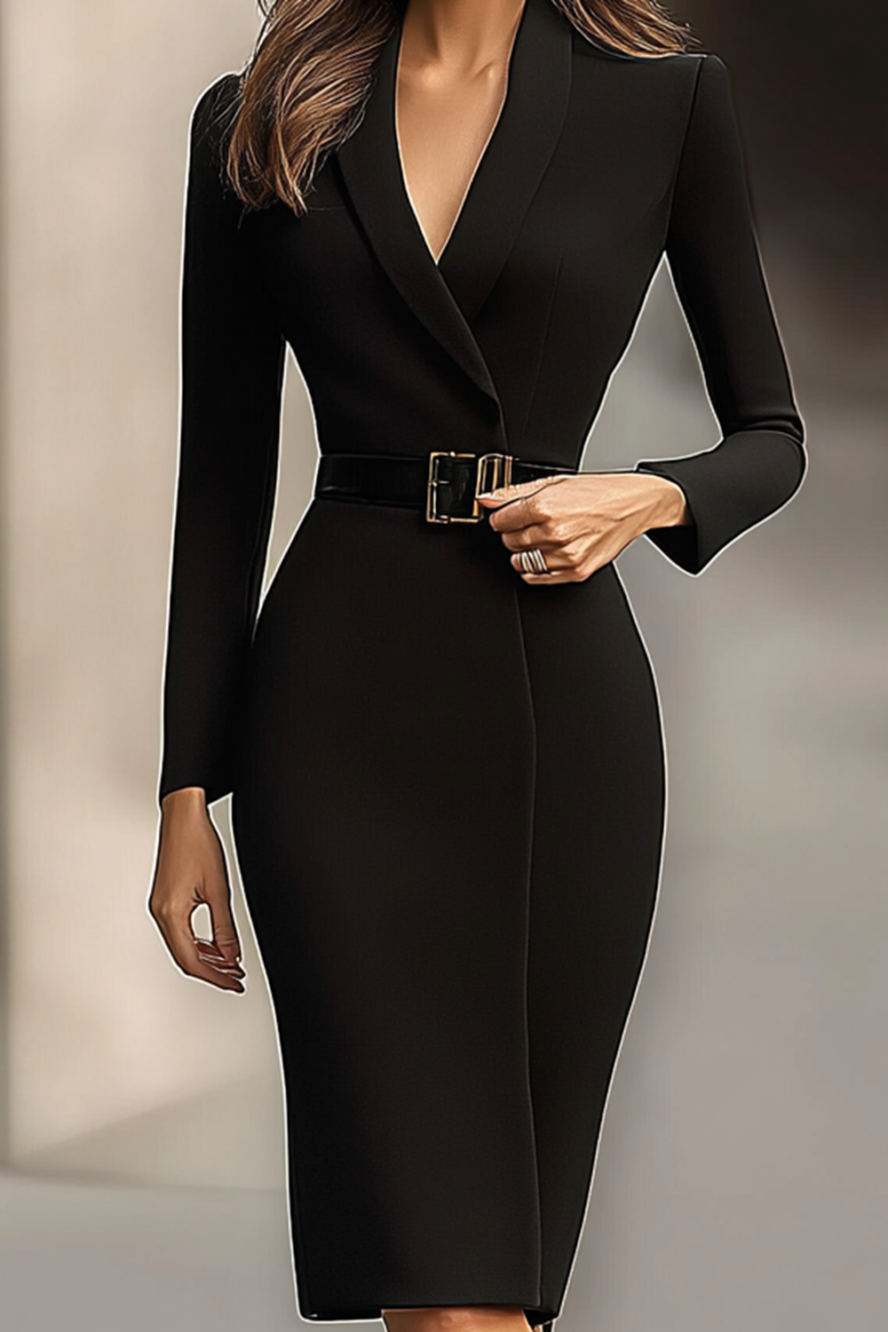 Professional black work dress with long sleeves