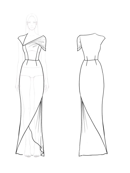 Green Party Work One-Shoulder Long Dress Asymmetrical Neckline Dress