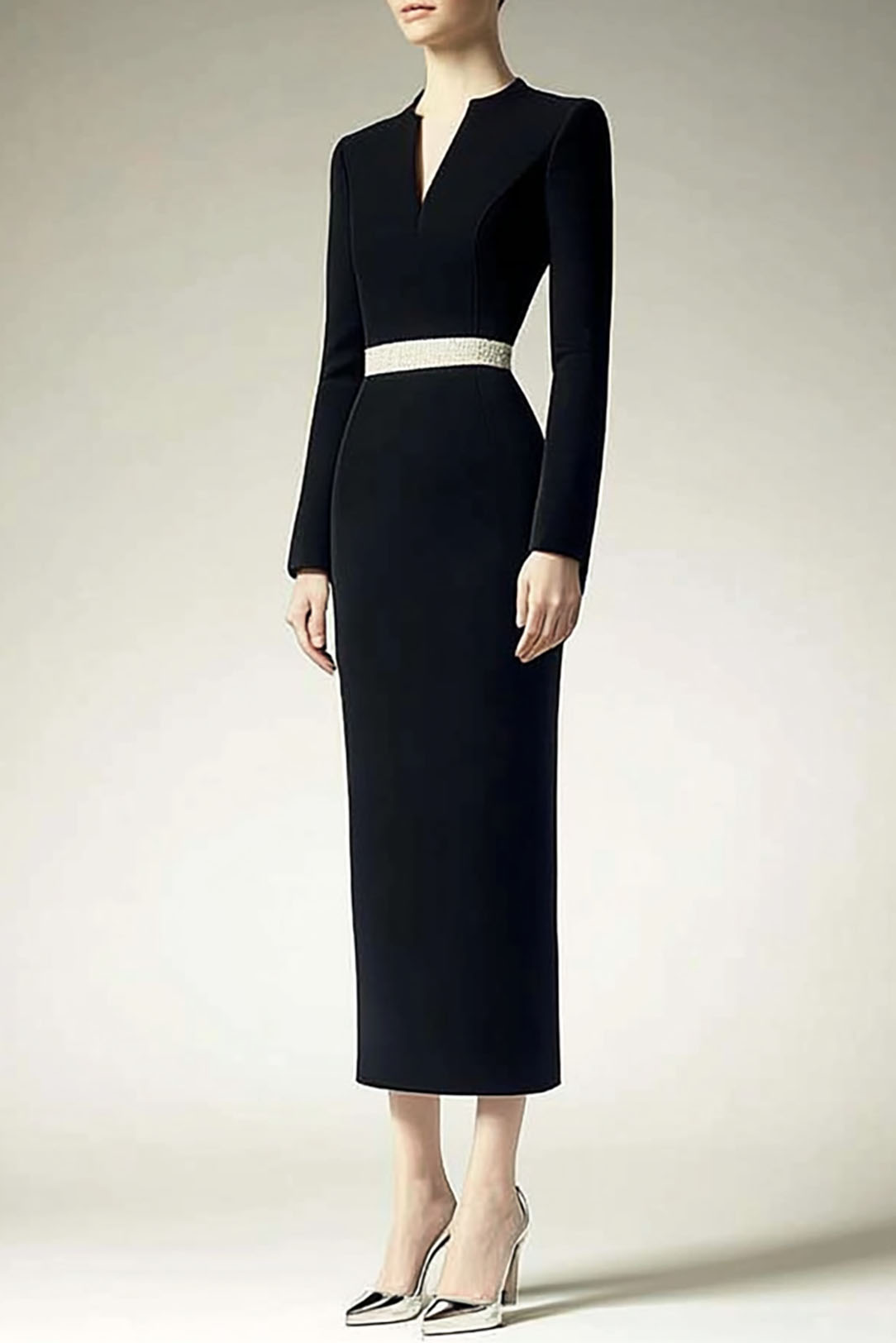 Black Formal Work Business Dress V-neck Modest Midi Dress