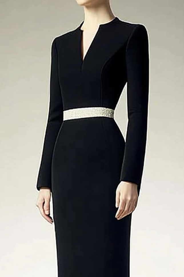 Black Formal Work Business Dress V-neck Modest Midi Dress