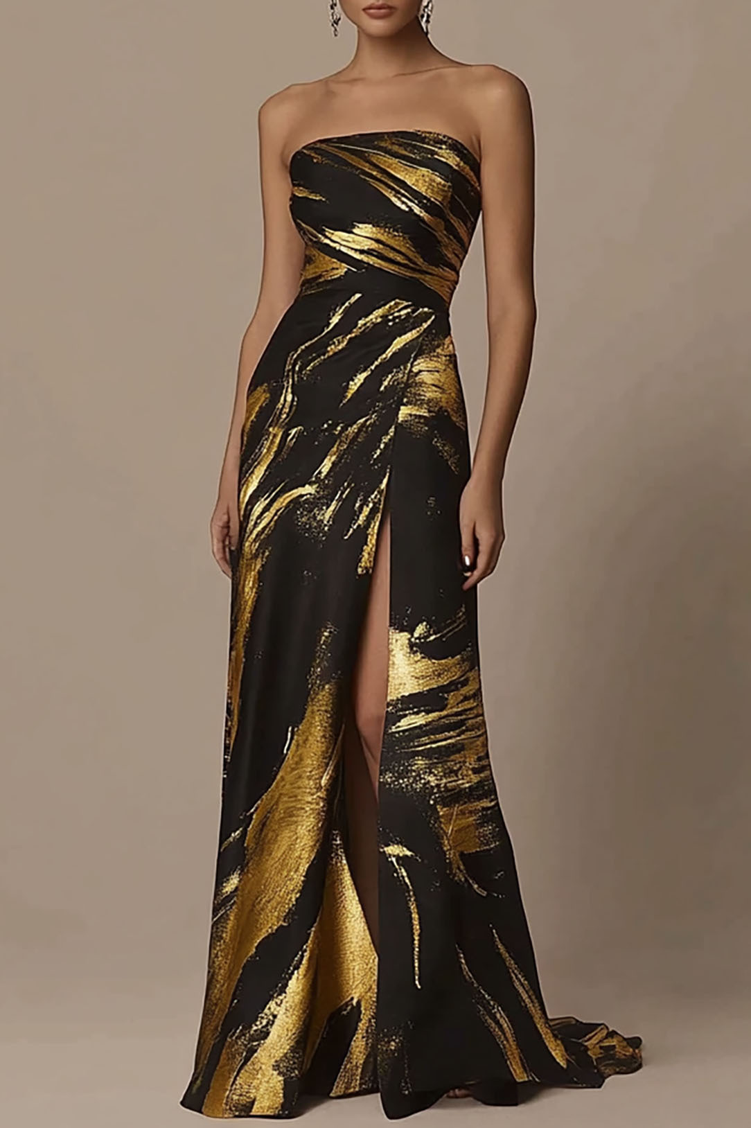 Elegant Formal Business Black Dress Knee-Length V-Neck Side Slits Dres