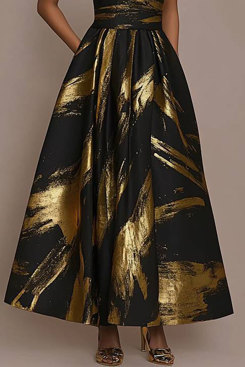 Prom Black Gold Dress Off Shoulder Bandeau Maxi Dress