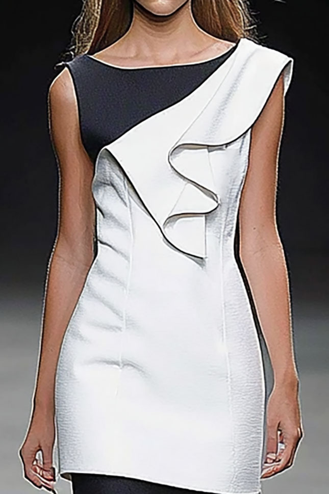 Business Evening White Black Sheath Dress Tiered Sleeveless Dress