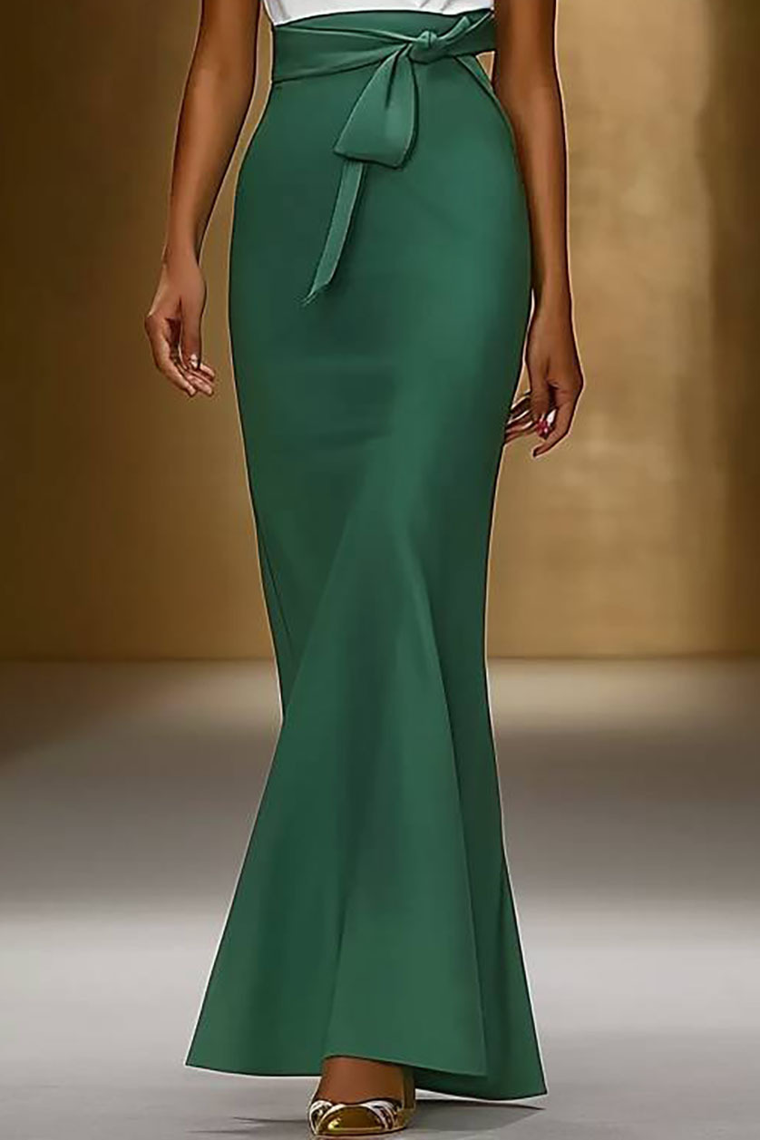 Formal Green Dress Elegant Party Deep V Colorblock Short Sleeve Belted Maxi Dress