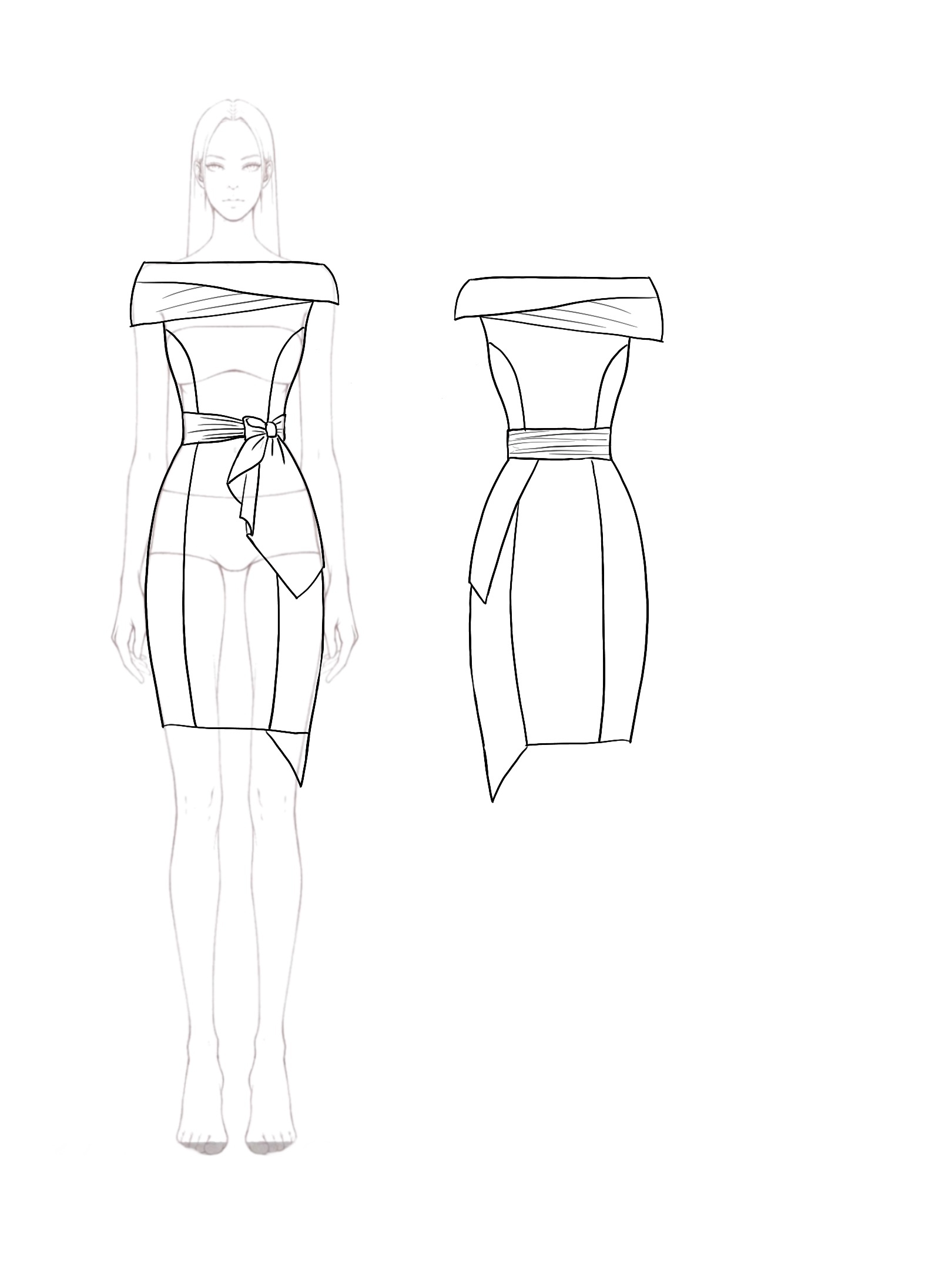 Black Formal Off-Shoulder Dress Satin Belt Bow Mini Dress