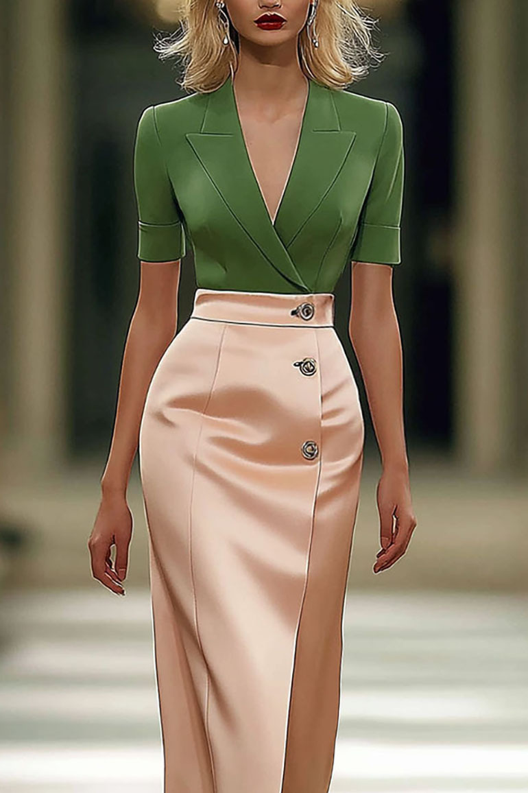 Elegant vintage party dress champagne and green