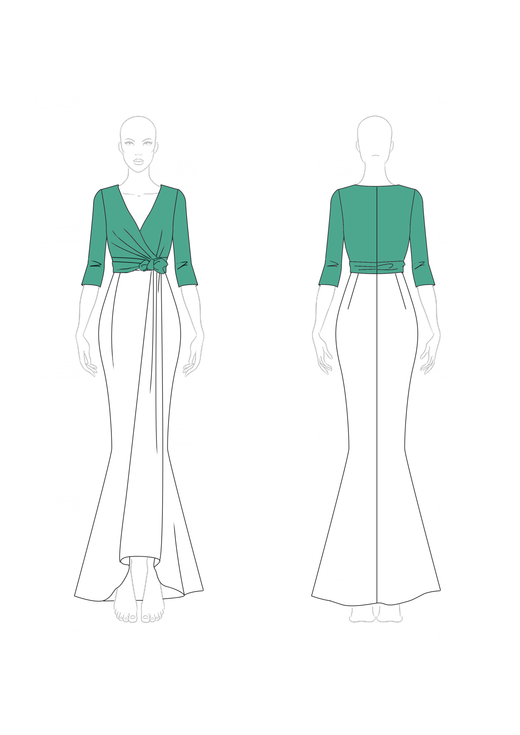Elegant Formal Dress V Neck Wrap Design Half Sleeve Green White Evening Gown Maxi Dress  