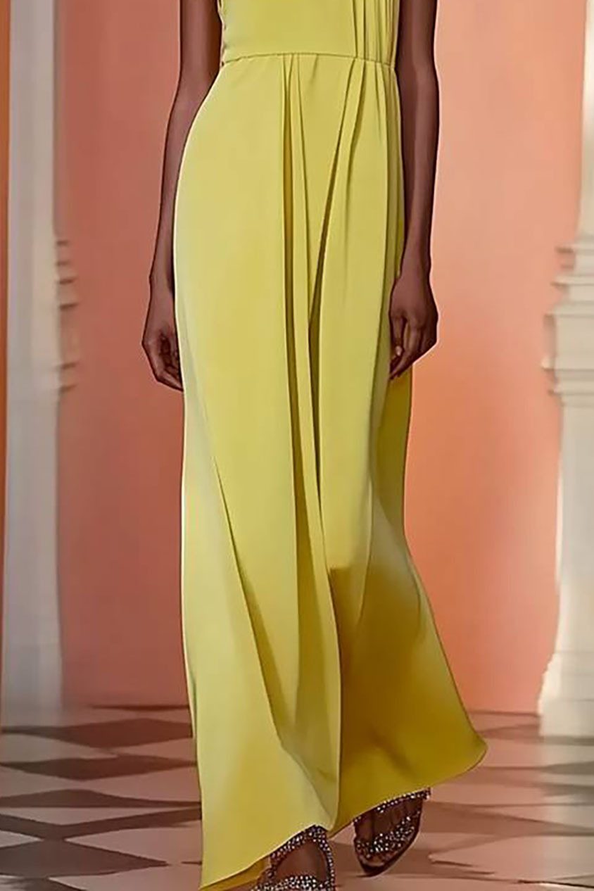 Yellow Evening Dress One Shoulder Strap Draped Maxi Dress