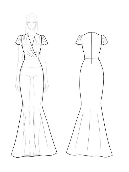 Formal Deep Green Dress V-Neck Flutter Sleeves Sheath Maxi Dress  Mother of the Bride Dress