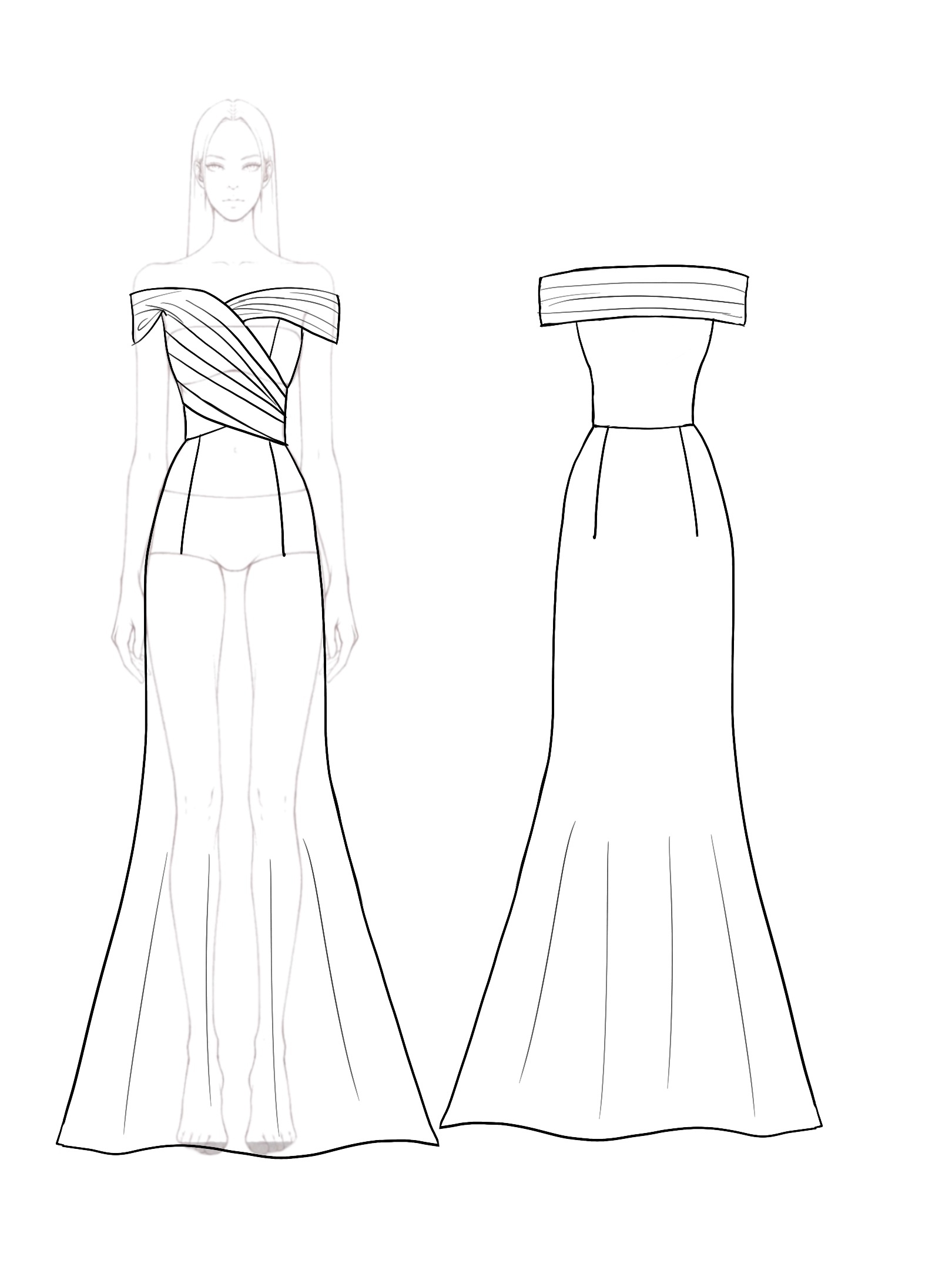 Elegant Red Dress Off-Shoulder Chest Pleated Design Hip-Hugging Long Dress