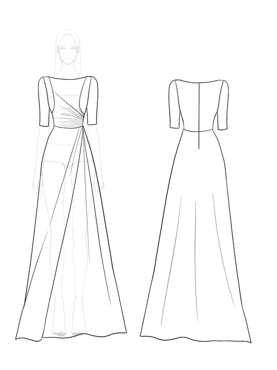 Wedding Guest Purple Dress Boat Neck Waist Pleated Slit Large Skirt Long Dress