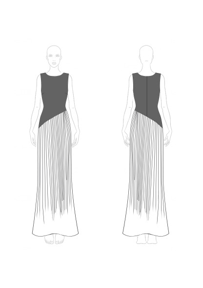 Daily Business Black and White Color-Block Dress Sleeveless Pleated Maxi Skirt