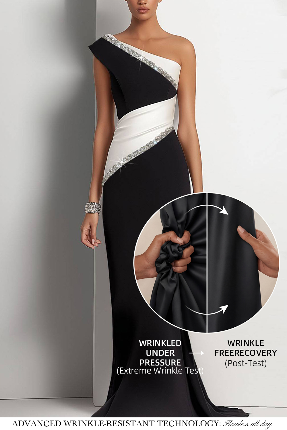 Party One-Shoulder Diamond Dress Black White Maxi Dress