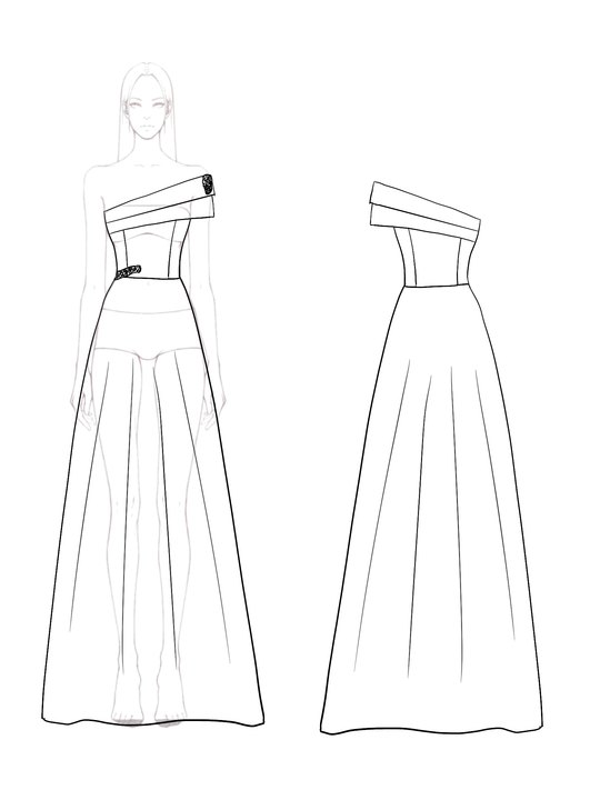 Wedding Guest Blue and White Color-Block Dress One Shoulder Handmade Diamond Long Dress