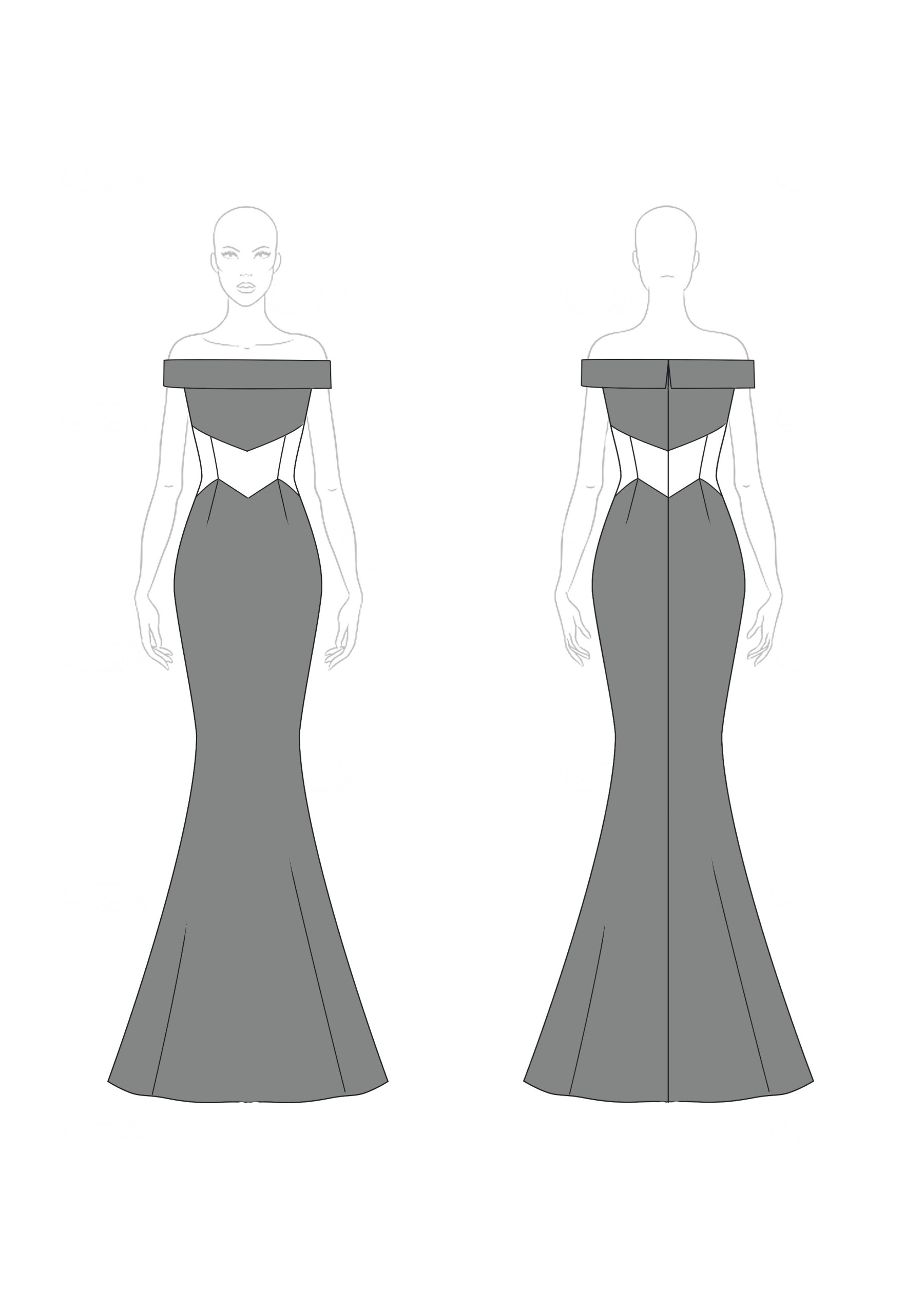 Formal Drop Shoulder Dress Waist White Contrast Design Maxi Dress