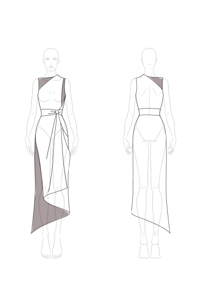 Daily Color-Block Dress Sleeveless Asymmetrical Dress Side Drape Midi Dress