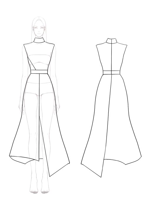 Business Party Dress High-Neck Black and Pink Asymmetrical Slit Midi Dress