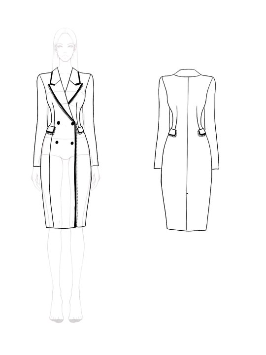 Work Business Blazer Dress Lapel Pearl Long Sleeve Midi Dress