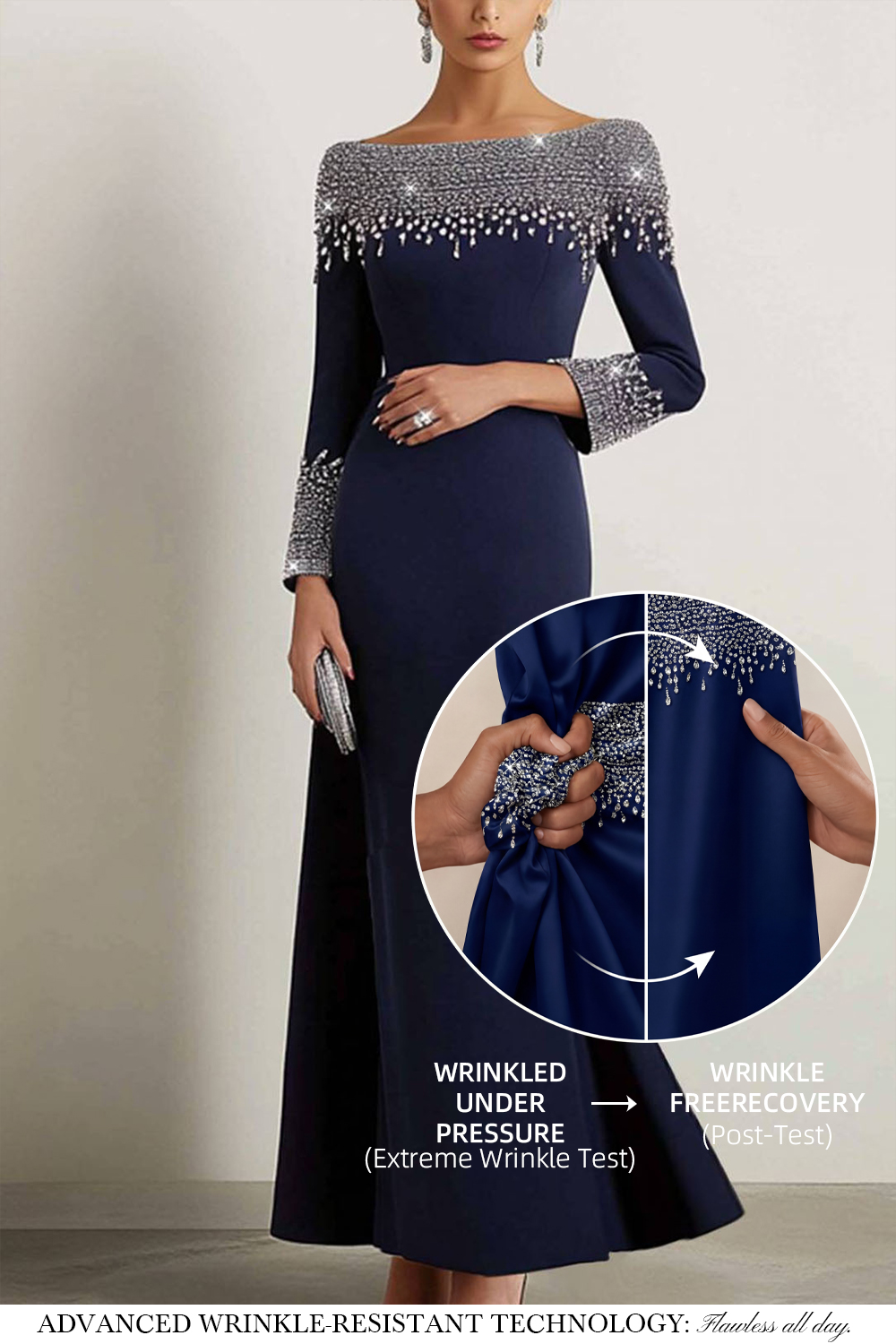 Elegant Dress Navy Boat Neck Rhinestone Maxi Dress Mother of the Bride Dress