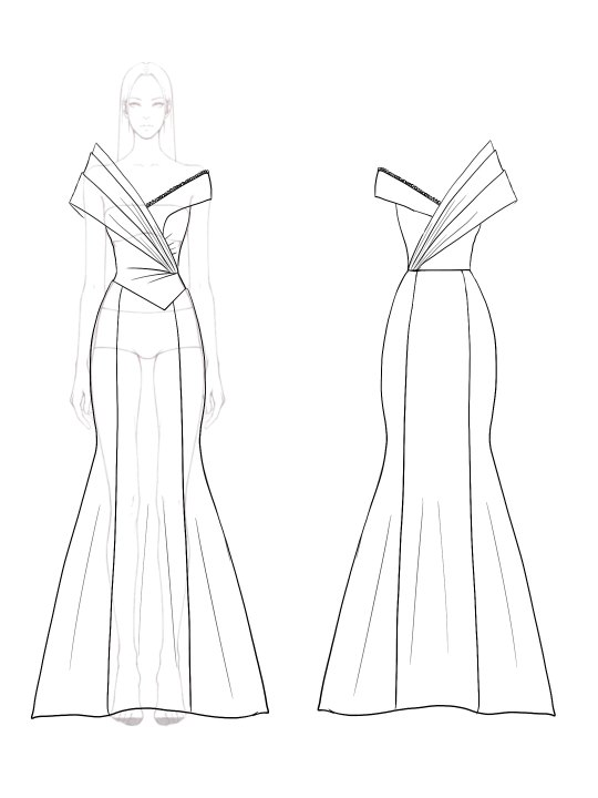 Evening Off-Shoulder Dress Pearl Trim Draped Design Dress Mother of the Bride Dress