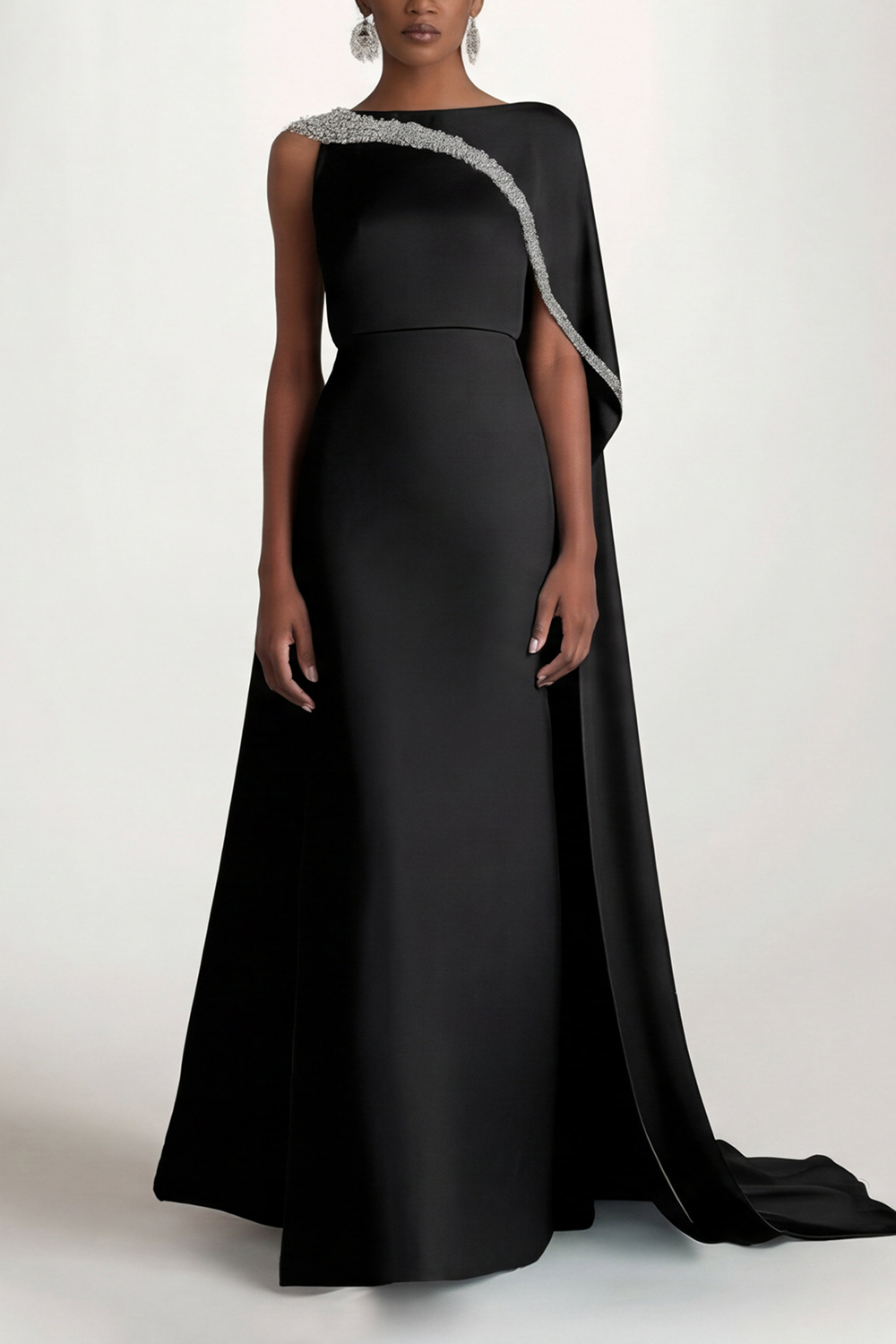 Elegant Evening Dress Blue One-Shoulder Asymmetrical Cape Dress