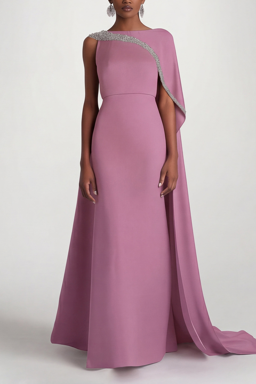 Elegant Evening Dress Blue One-Shoulder Asymmetrical Cape Dress  chiclody