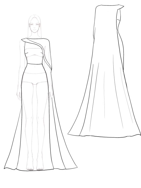 Elegant Evening One-Shoulder Dress Rhinestone Decorated Cape Asymmetrical Dress