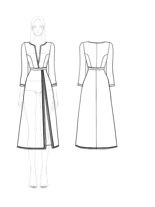 Daily V-neck Dress Pearl Black and White Color Matching Midi Dress