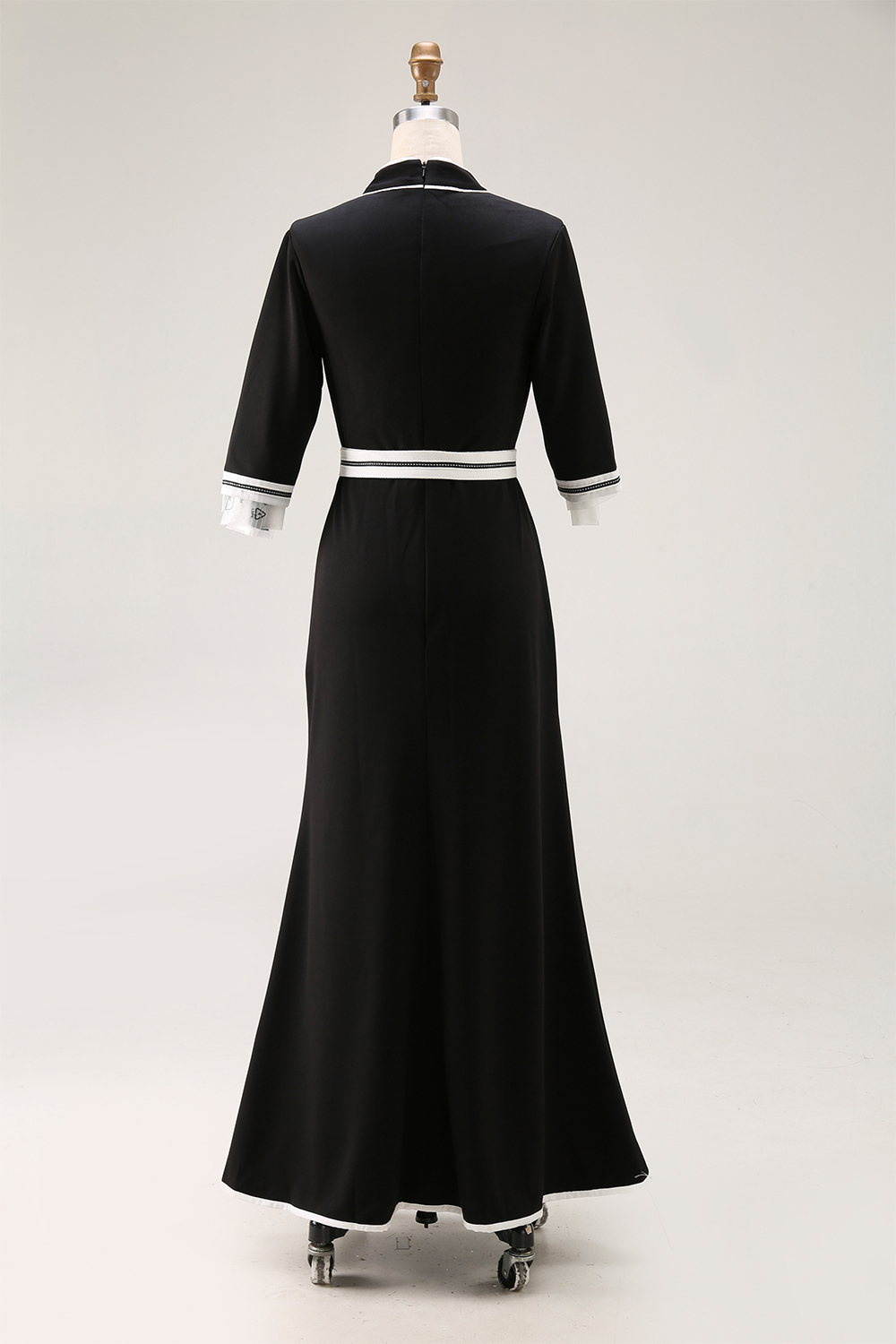 Semiformal Party Black Dress Stand Neck Slit Half-Sleeve Maxi Dress