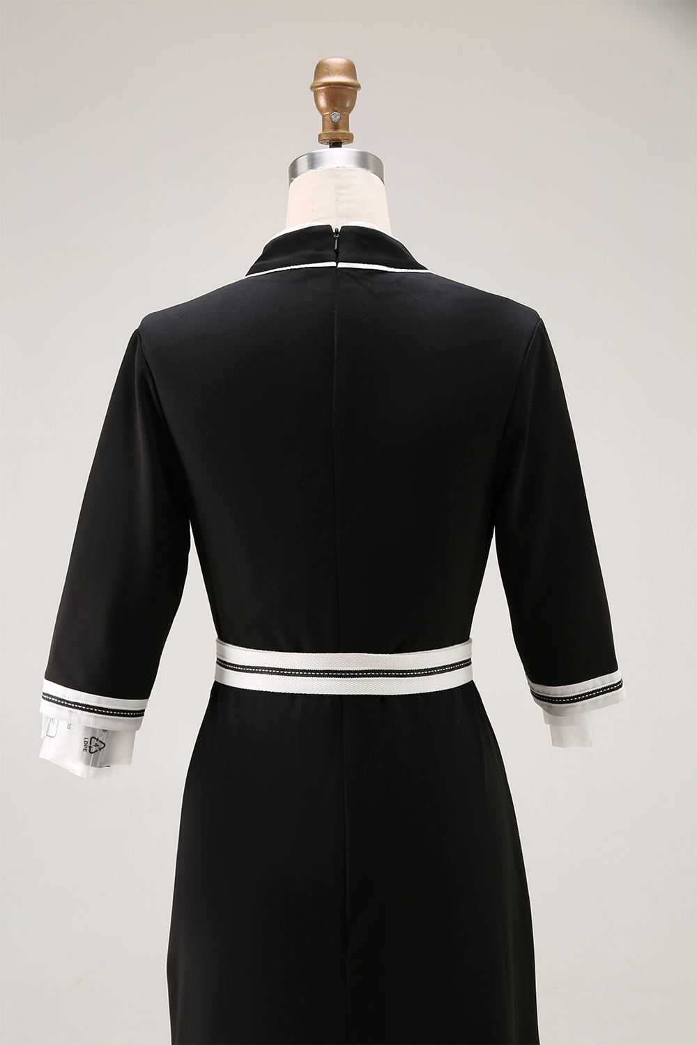 Semiformal Party Black Dress Stand Neck Slit Half-Sleeve Maxi Dress