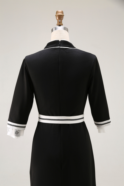 Semiformal Party Black Dress Stand Neck Slit Half-Sleeve Maxi Dress